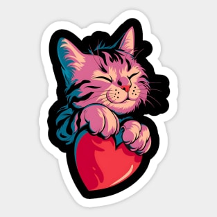 Cute Cat Hugging Valentine Heart Kitty Love Cat Sticker